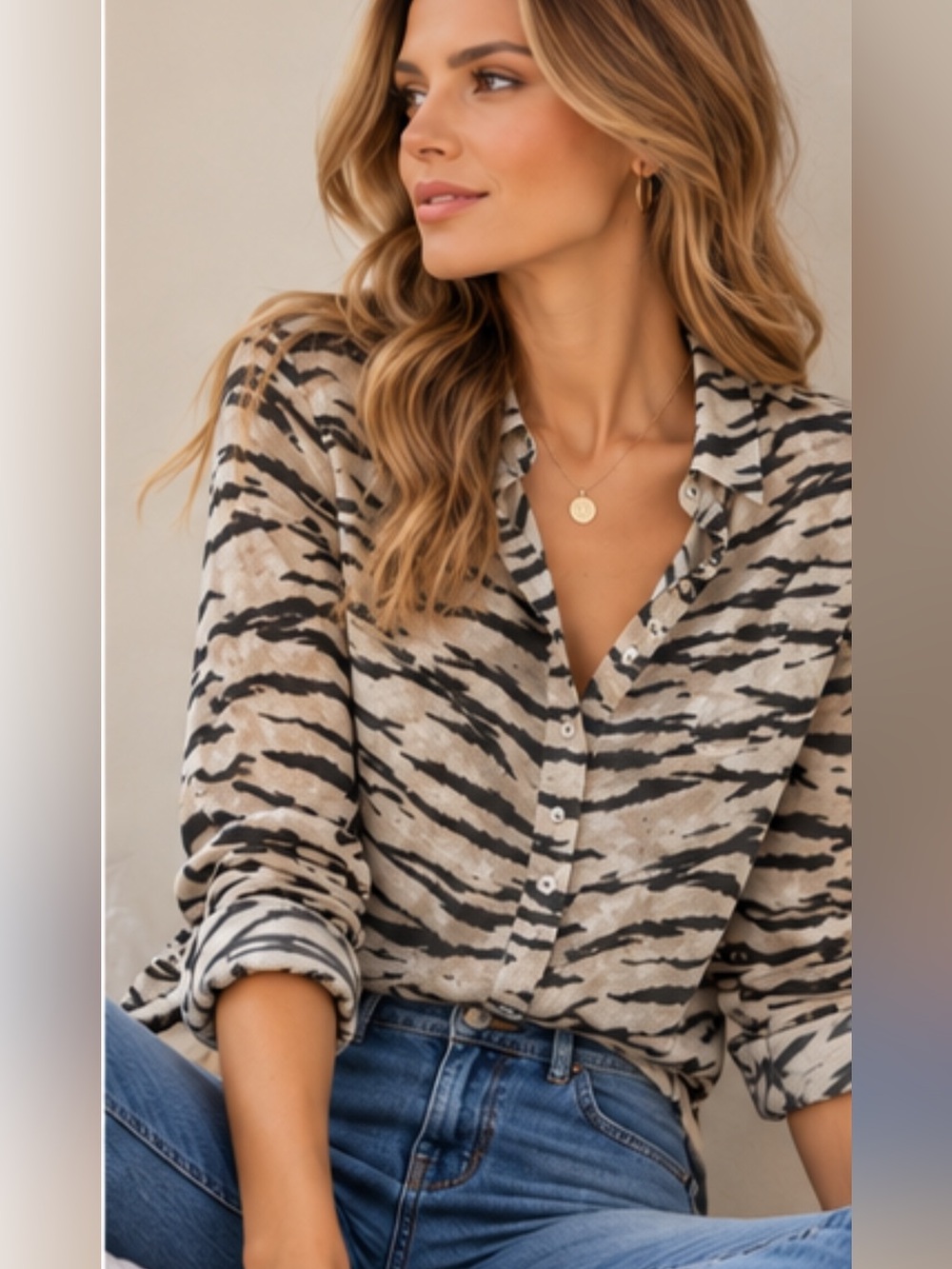 L’Agence Tiger Print Button Front Blouse 100% Viscose Size S/P